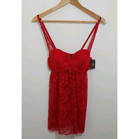 Just Sexy Lingerie Women's Size Medium Babydoll Red Keyhole Lace Nightie Panties - Picture 16 of 16